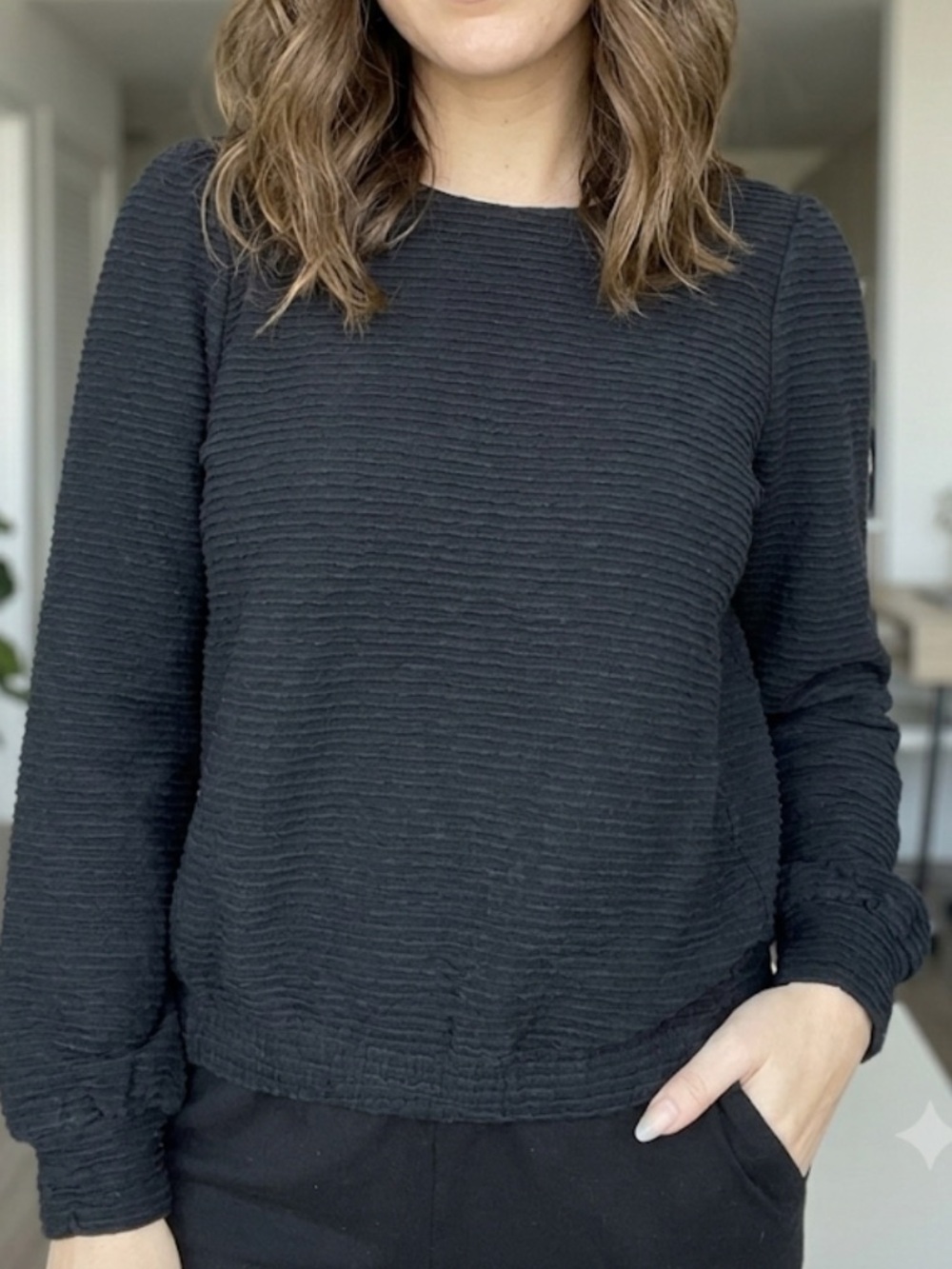 Madewell Textured Crew Neck Long‎ Sleeve Linen Blend Top Size XS
